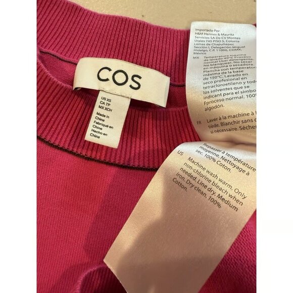 COS Top Womens XS Pink Knit 100% Cotton Short Sleeve Stretch Crew Neck - Picture 3 of 5